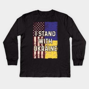 American Ukrainian Flag Stand with Ukraine Kids Long Sleeve T-Shirt